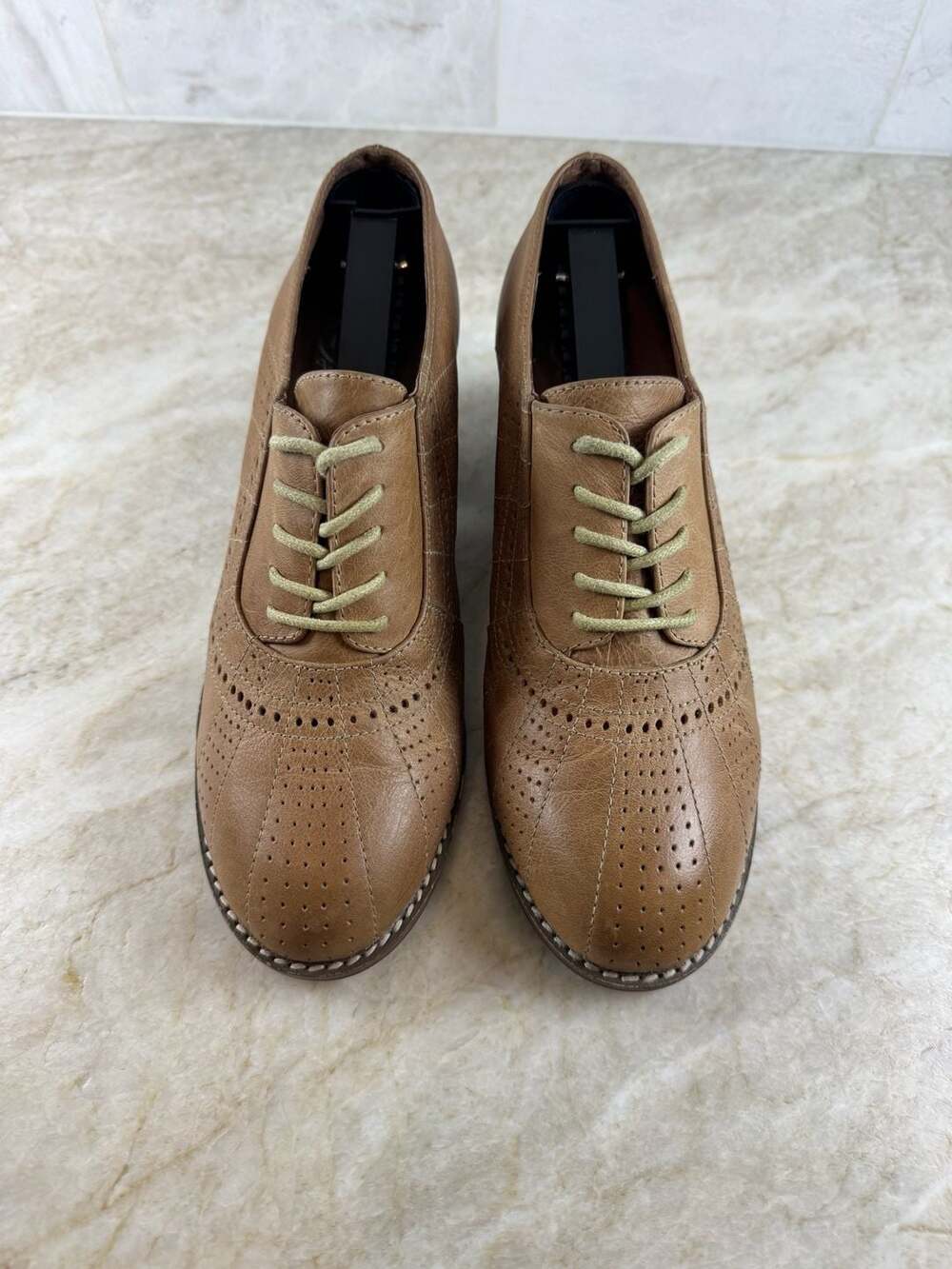 Jeffrey Campbell Ibiza Last Brown Leather Brogue Oxford Block Heels Size 8 - Picture 5 of 16